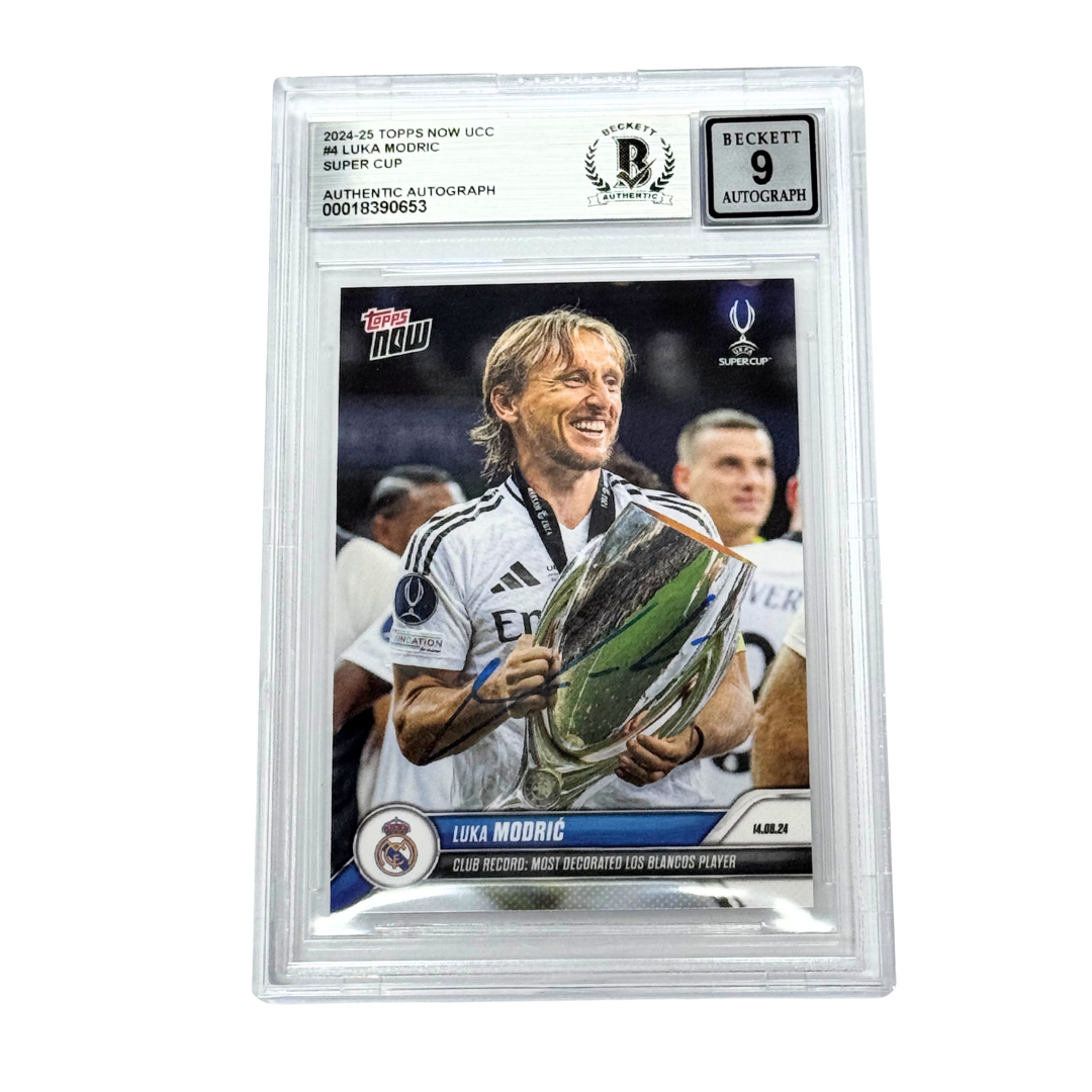 Luka Modric Signed 2024-25 Topps Now UCC Super Cup Club Record – BGS 9